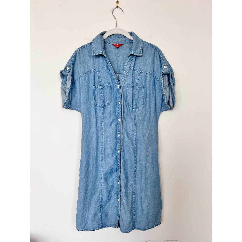 Guess Denim Chambray Short Sleeve Shirt Dress for Women
